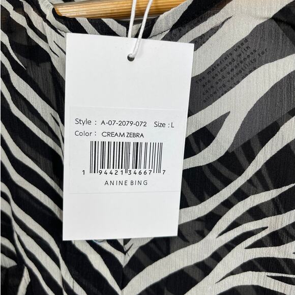New ANINE BING 100% Silk Arrow Shirt in Cream Zebra Women's Size L - Picture 8 of 14
